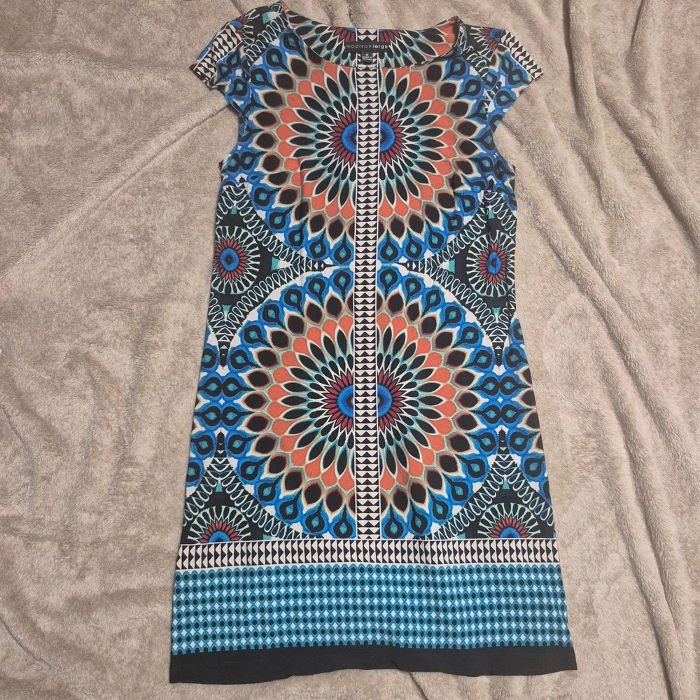 Madison Leigh Womens Geometric Mandala Print Cap Sleeve Sheath Dress Size 10